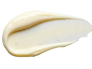 Closeup view of a white cream or lotion on a smooth surface with a glossy finish isolated on transparent background