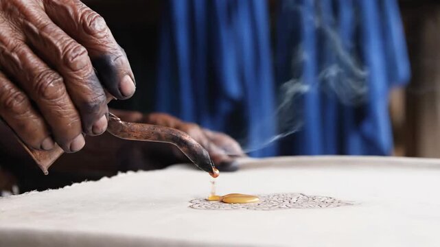 The Master Artist Hand Dyeing Fabric With Molten Wax