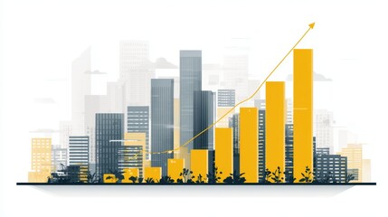 Business growth surge urban cityscape infographic chart modern environment aerial view economic trends