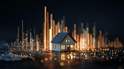 Real estate data visualization urban environment digital model nighttime setting futuristic concept