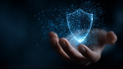 Protective shield concept in a hand digital art cybersecurity environment abstract viewpoint