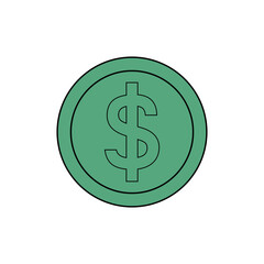 Green dollar coin icon, a simple graphic representation of money, finance, currency, and wealth
