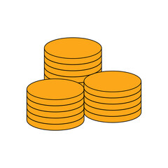 Three stacks of shiny golden coins, symbolizing wealth, savings, and financial growth in a clean illustration style