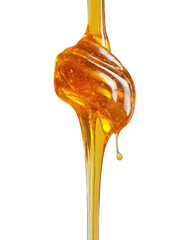 Honeyed liquid drips, amber hue, glistens on dark backdrop