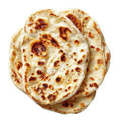 Stack of slightly burnt, flat, oval-shaped bread