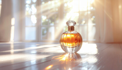 elegant perfume bottle silhouette with soft backlight and halo glow
