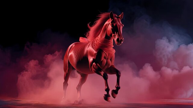 Symbolic red horse gallops through clouds of colors celebrating Chinese New Year 2026 in a vibrant dance of tradition and spirit