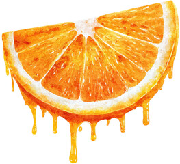 Dripping slice of orange with juicy watercolor texture