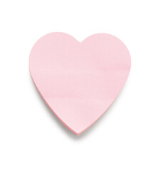 Pink sticky notes in shape of heart isolated on white background