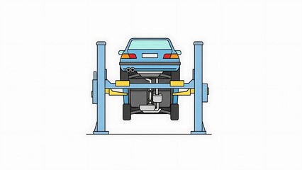 Car on a Lift - Automotive Maintenance and Repair Illustration.