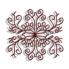 Intricate folk art snowflake red brown vector design