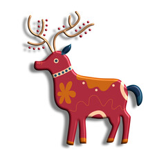 Traditional folk art red reindeer vector illustration design
