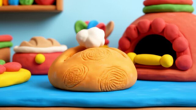 Clay Bread Being Baked in Clay Oven, Stop Motion Animation
