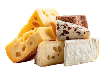 Assorted cheeses Swiss, mottled, and creamy styles stacked