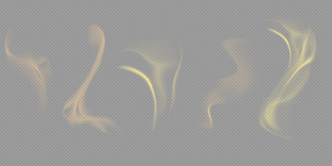 Obraz premium Realistic white cloud or fire smoke in the sky and vector weather element on transparent background. Chimney smoke, fog wave or cloud pattern with overlay effect. Cloud art or smoky air illustration.