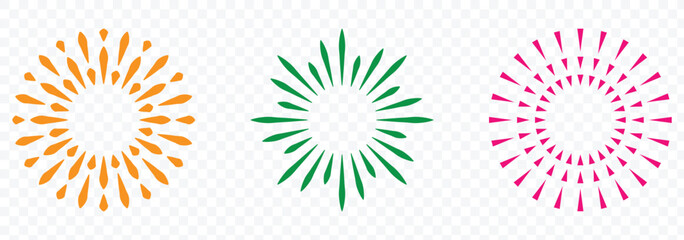 Firework decoration art design element best for Christmas, new year, holiday, greeting card, banner. Minimal fireworks icon collection showcasing festive bursts for celebrations and special events. 