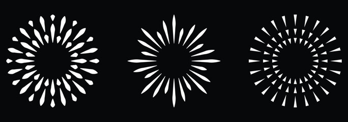 Firework decoration art design element best for Christmas, new year, holiday, greeting card, banner. Minimal fireworks icon collection showcasing festive bursts for celebrations and special events. 