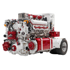 Powerful engine detailed view, red/white color scheme