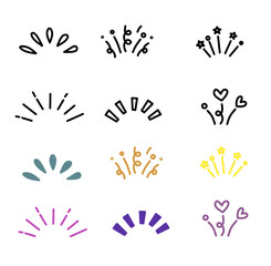 Colorful decorative burst icons with simple clean shapes for celebration, highlight accents, joyful details, cute embellishments, creative designs, and graphic decoration elements
