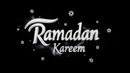 Ramadan Kareem greeting with elegant white text on a dark background.