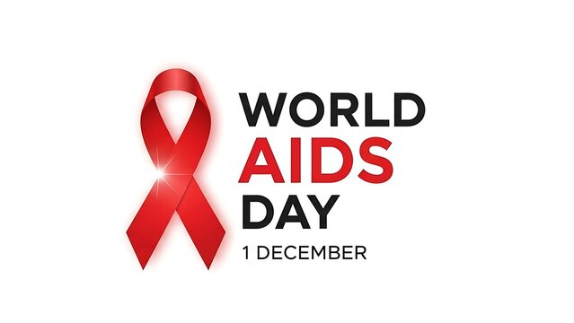 World aids day 1 december text with red ribbon symbol on a white background illustration - Powered by Adobe
