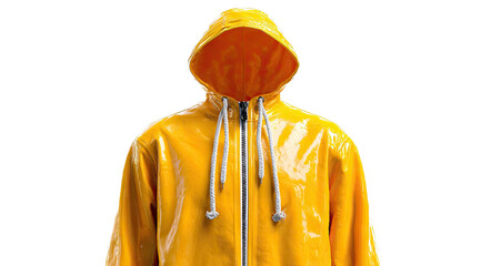 Shiny, bright yellow hooded raincoat, isolated