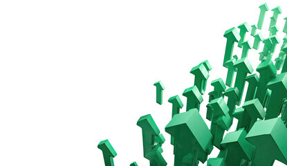 Abstract emerald green 3D shapes, text-like forms, cascading downward