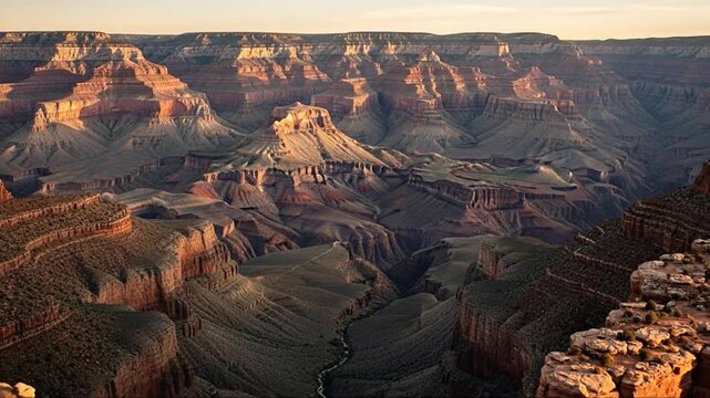 Grand Canyon at sunrise or sunset showcasing its natural beauty and rugged landscape