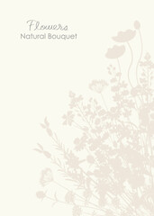 ナチュラルでシンプル、シックな草花シルエットのベクターイラスト