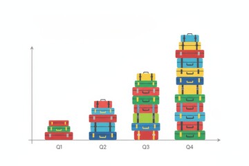 Quarterly travel growth shown by suitcase chart