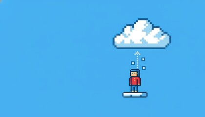 Pixel art character uploading data to cloud