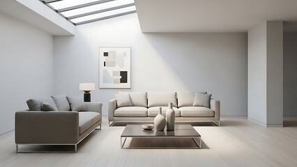 Fototapeta premium Modern Living Room with Skylight and Minimalist Furniture.