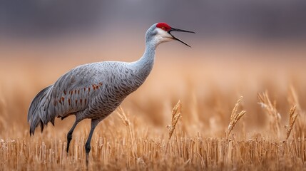 Obraz premium Crane in a golden field