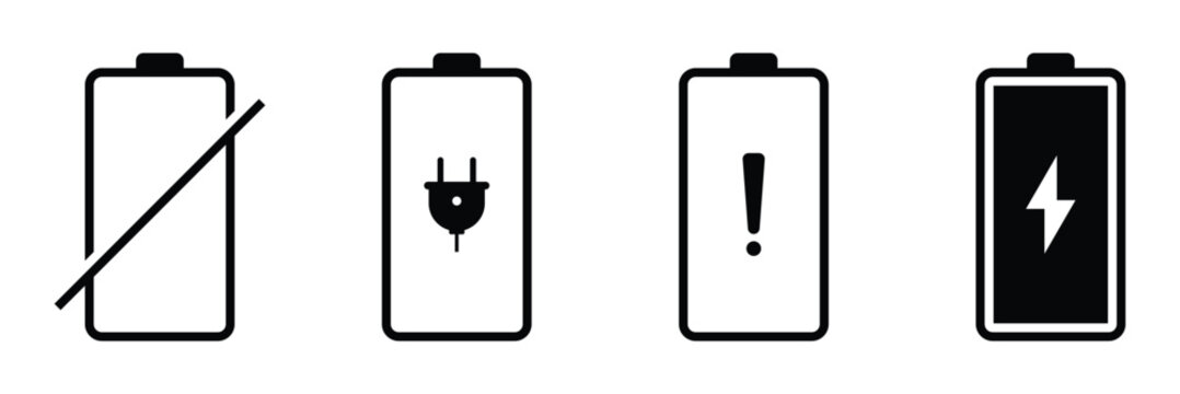 Batteries icon, battery charge indicator. Battery level, energy full vector template. Battery line icon set. Icons related to battery, charger, charge, indicator and more. Vector illustration. EPS 10