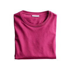 Folded, clean, magenta t-shirt with a crew neck