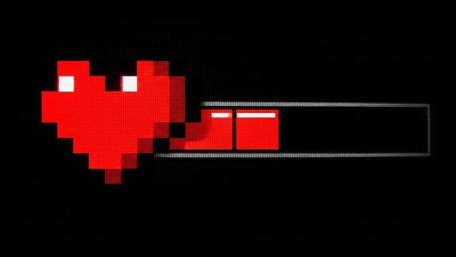 Pixel Art Heart Character Loading Progress Bar Animation - Powered by Adobe