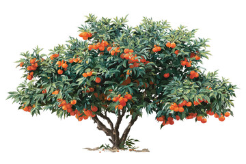 Lush citrus tree laden with ripe fruit