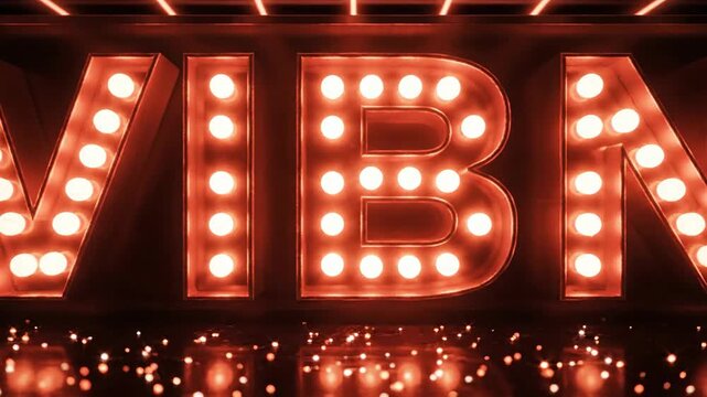 VIBN Marquee Sign with Glowing Bulbs and Neon Lights on Stage, Entertainment Concept.