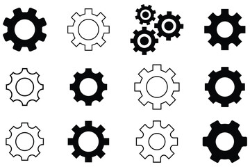 Cogwheel, setting icon set. Gear wheel  icons set. Isolated black gears mechanism and cog wheel. Black gear wheel icons on white background - stock vector.