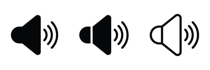 Speaker icons set. Audio, speaker icon on white background. Loudspeaker concept. Speaker sound icon with dynamic soundwaves for audio volume control icon for apps and websites.