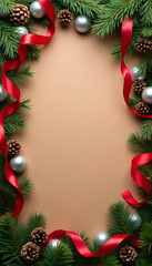 Arrangement of decorations on warm brown background, christmas concept