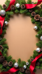 Arrangement of decorations on warm brown background, christmas concept
