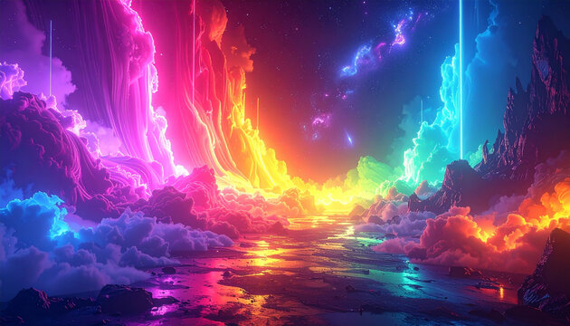 Rainbow-colored smoke rising from the sky, Gaming background