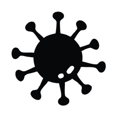 Fototapeta premium A black silhouette of a virus particle with outward-facing spikes.
