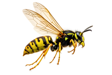 Closeup of a common wasp vespula vulgaris insect isolated on transparent background
