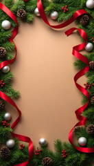 Arrangement of decorations on warm brown background, christmas concept
