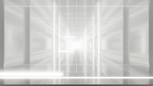 Abstract sci-fi tunnel space with neon light, modern corridor architecture, Tech or digital futuristic interior , 3d looping illustration