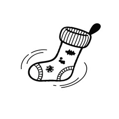 Festive Christmas Stocking Illustration with Holly and Snowflake Decorations