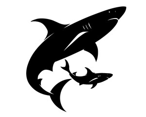 silhouette of a shark and its baby, vector illustration
