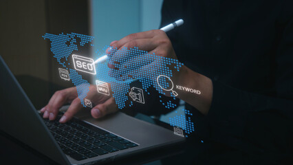 Focused global business technology and marketing for startup branding using seo on digital network and computer